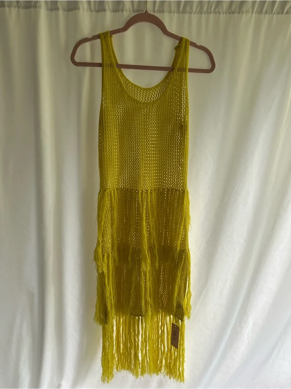 Micas Bright Yellow Crochet Fringe Maxi Dress - Picture 1 of 6